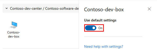 Captura de pantalla que muestra el control deslizante Usar configuración predeterminada.