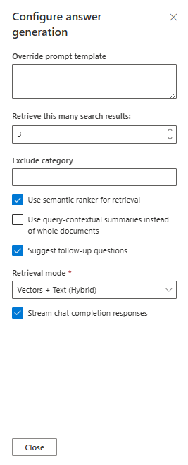 Captura de pantalla de la configuración del desarrollador de chat.