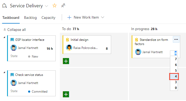 Captura de pantalla del Panel de tareas, Actualización del trabajo restante.