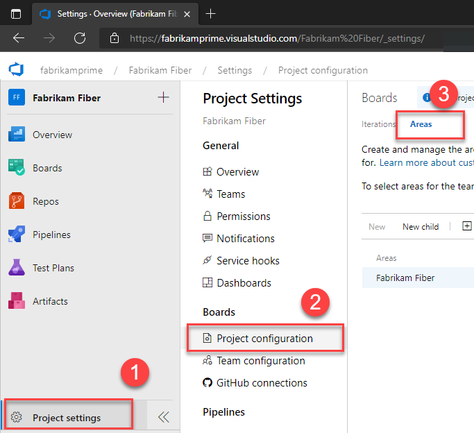 Captura de pantalla que muestra las selecciones, Configuración del proyecto, Configuración del proyecto.