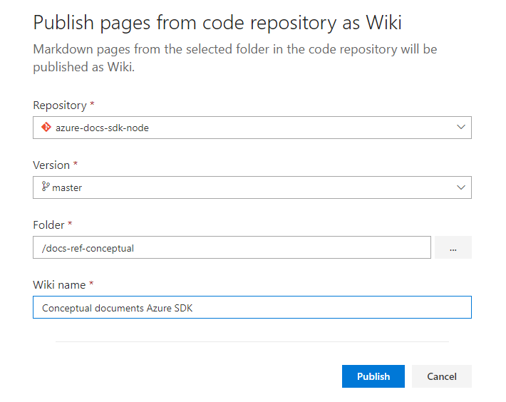 Captura de pantalla que muestra el nombre especificado para el repositorio wiki.