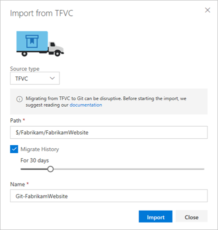 Cuadro de diálogo Importar repositorio