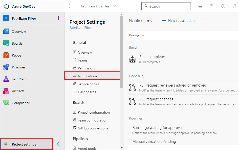 Captura de pantalla que muestra la configuración de los correos electrónicos de PR.