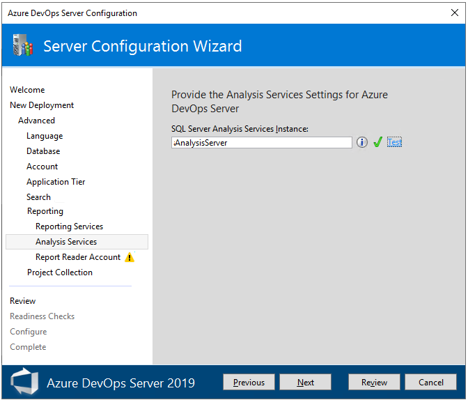 Captura de pantalla de Advanced, Analysis Services