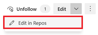 Captura de pantalla que muestra el menú Editar con la opción Editar en repositorios resaltada.