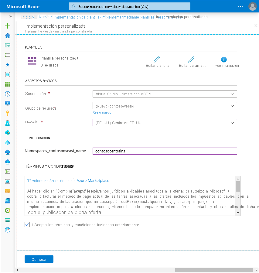 Implementación de la plantilla de Resource Manager