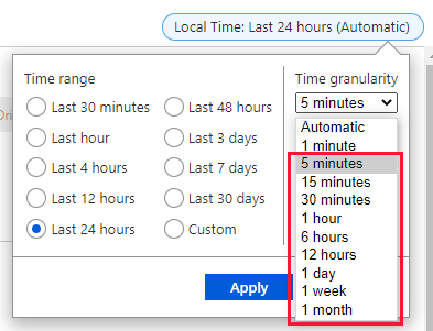 Instantánea de las opciones de granularidad temporal.