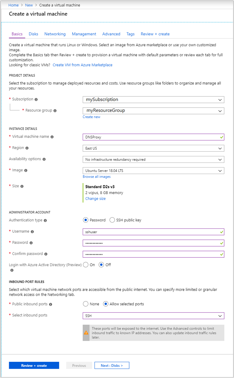 Configuración básica de la máquina virtual.