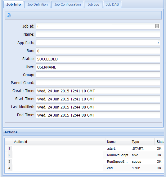 Información del trabajo de HDInsight Apache Oozie.