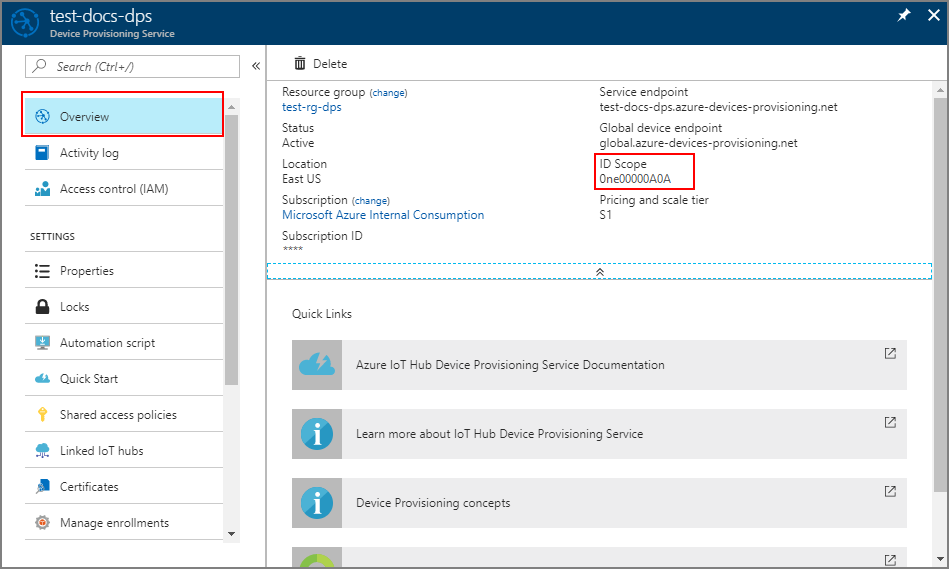 Extracción de información del punto de conexión del servicio Device Provisioning desde el portal