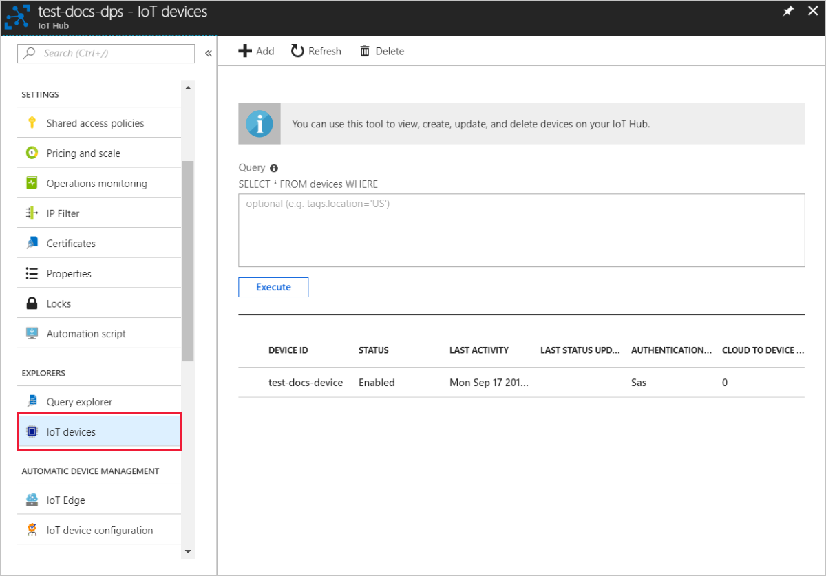 El dispositivo se registra con el centro de IoT para Node.js