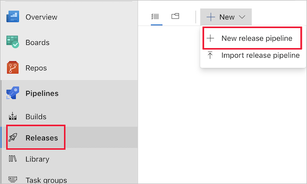 Adición de una canalización de compilación mediante el botón + Nueva canalización