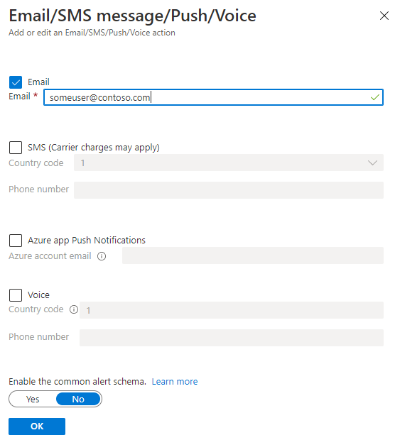 Captura de pantalla que muestra la configuración de dirección de correo electrónico.