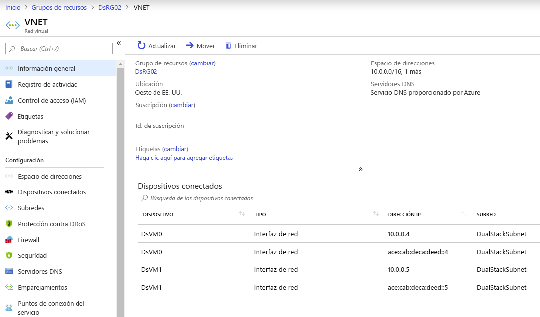 Red virtual de doble pila IPv6 de Azure