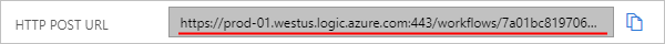 Captura de pantalla que muestra la dirección URL de un punto de conexión generada para que el Desencadenar de solicitudes reciba solicitudes en un flujo de trabajo de consumo.