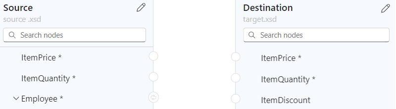 Captura de pantalla que muestra la superficie del asignador y los elementos de datos, por ejemplo, escenario de condición.