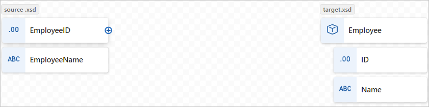 Screenshot showing the data map and starting a mapping between EmployeeID and ID in the source and target schema, respectively.