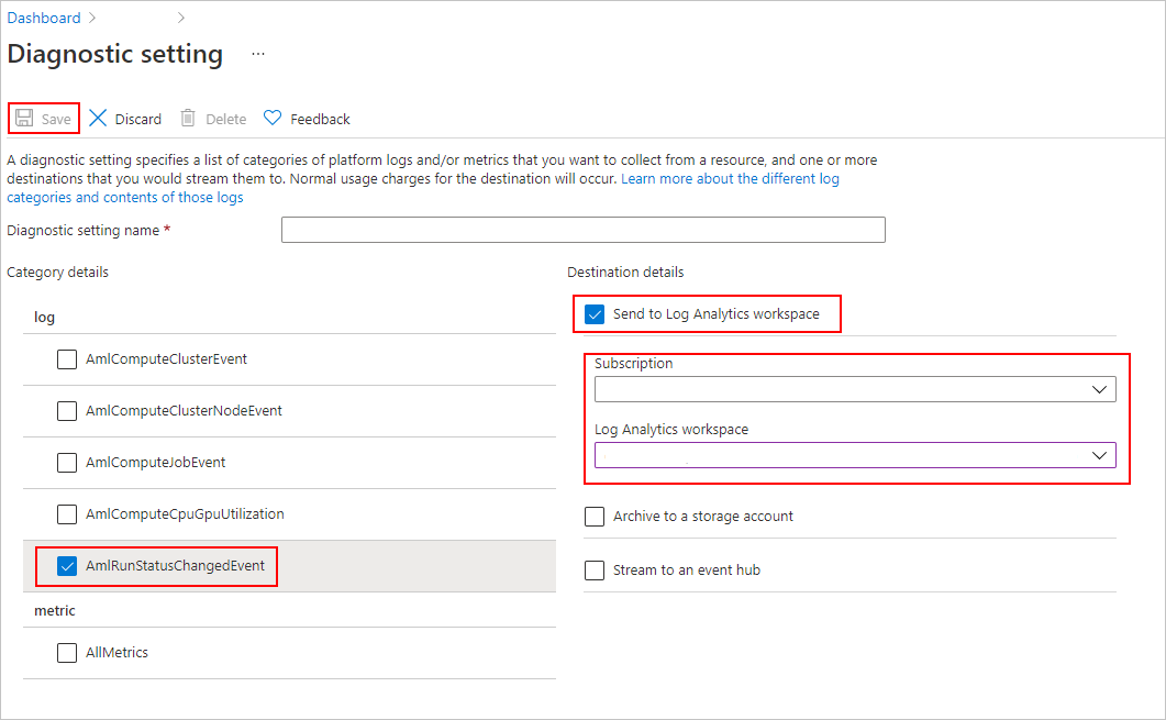 Captura de pantalla de la configuración de la notificación por correo electrónico.