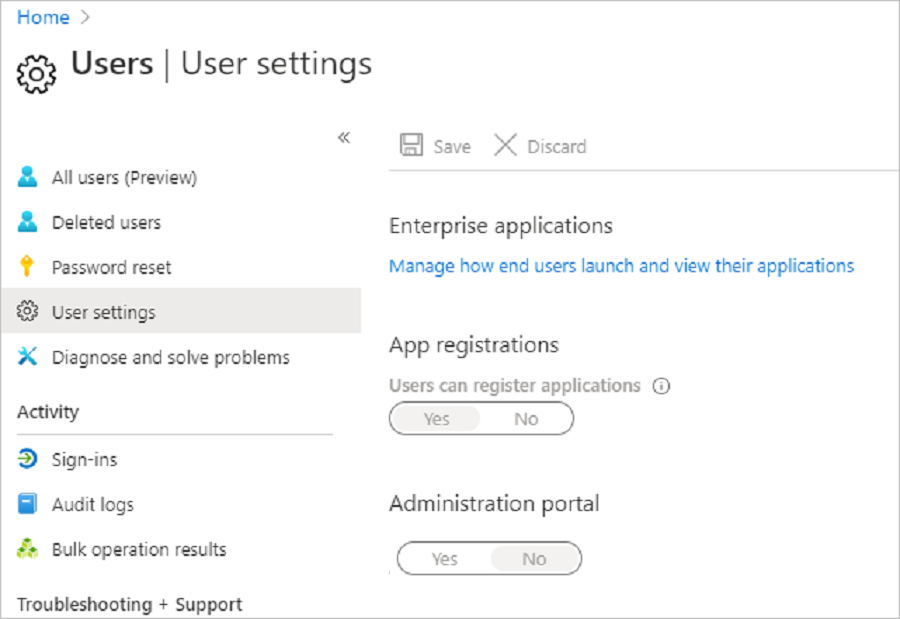 Comprobación en la configuración de usuario de que los usuarios puedan registrar aplicaciones de Active Directory