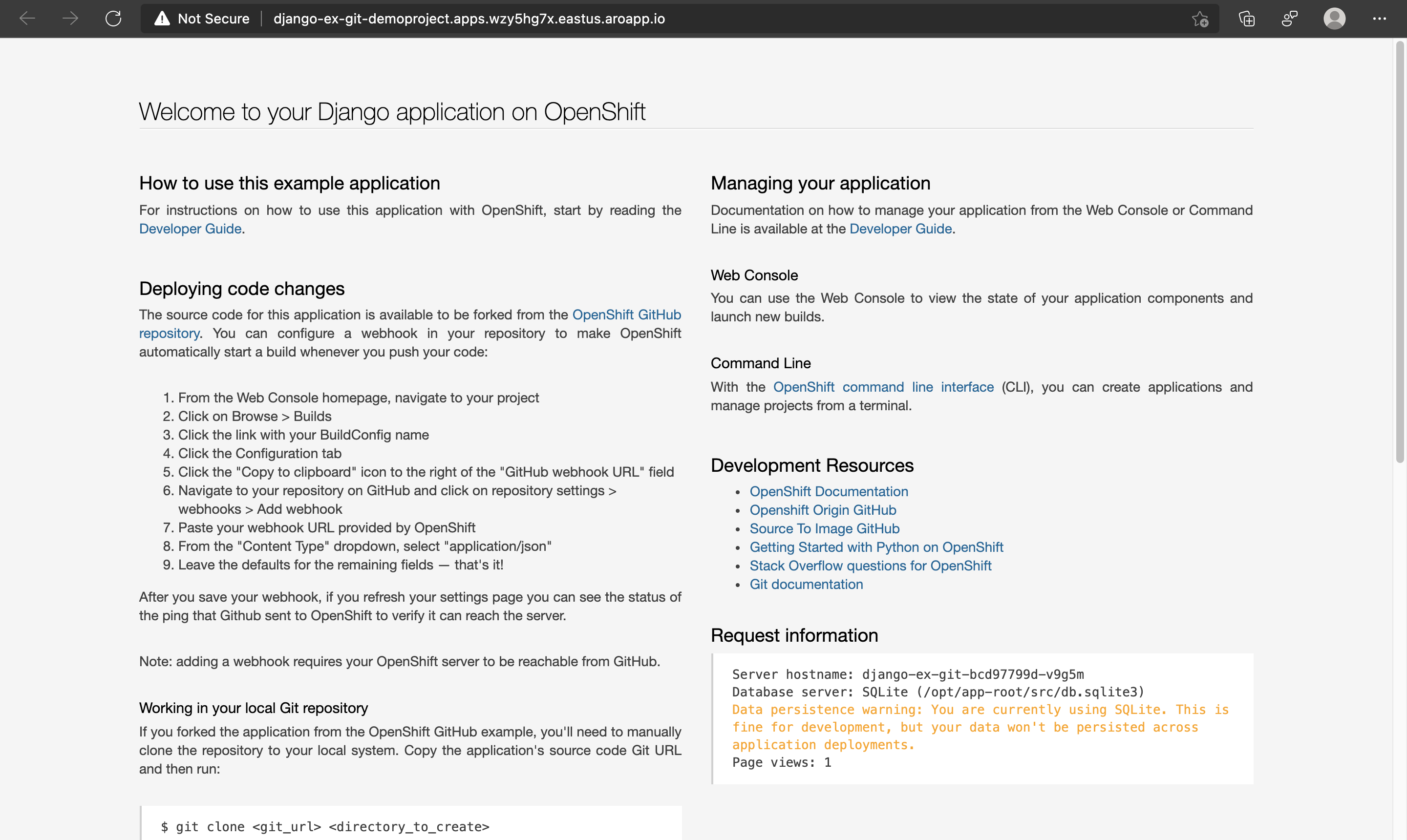 Proyecto de Red Hat OpenShift en Azure desde Git: examen de la aplicación