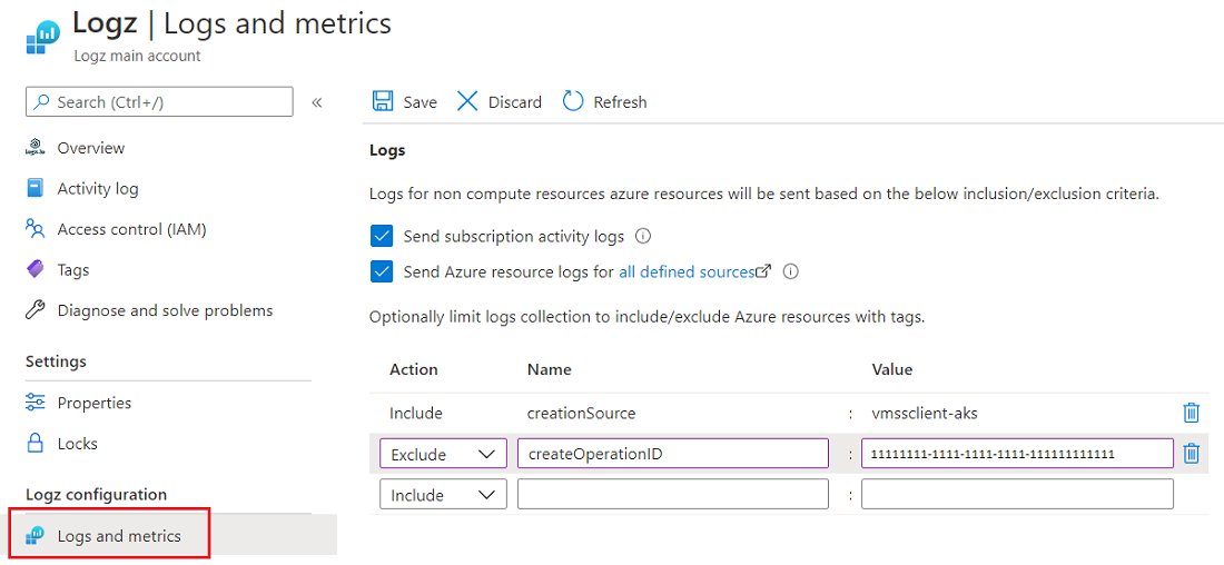 Configuración de registros y métricas.