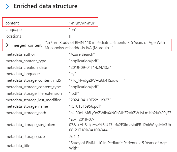 Captura de pantalla de la pestaña Estructura de datos enriquecidos.