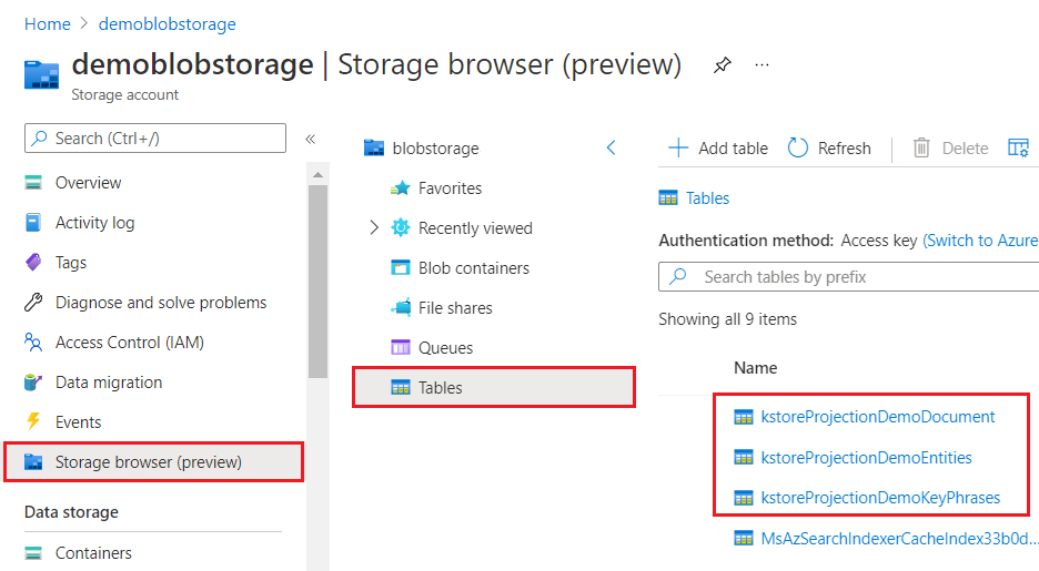 Proyecciones expresadas en Azure Storage