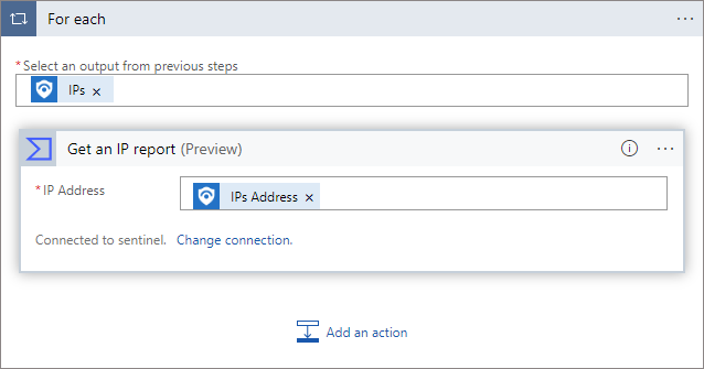 Captura de pantalla que muestra el envío de una solicitud a Virus Total para el informe de direcciones IP.