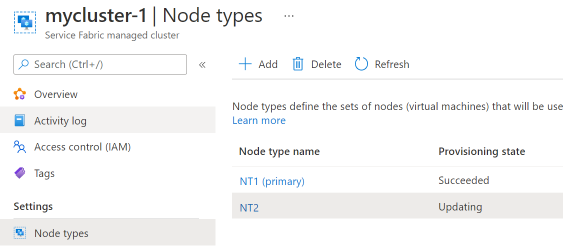 Ejemplo que muestra la actualización de un tipo de nodo