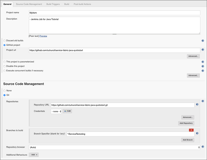 Configuración de Jenkins para Service Fabric