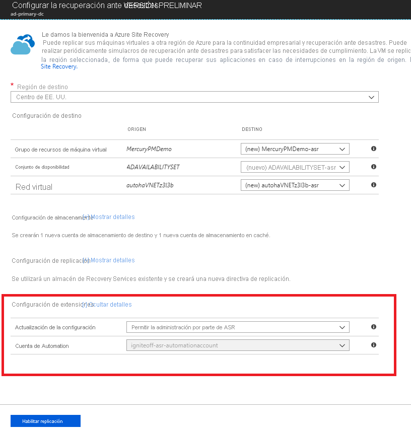 Configuración de extensiones