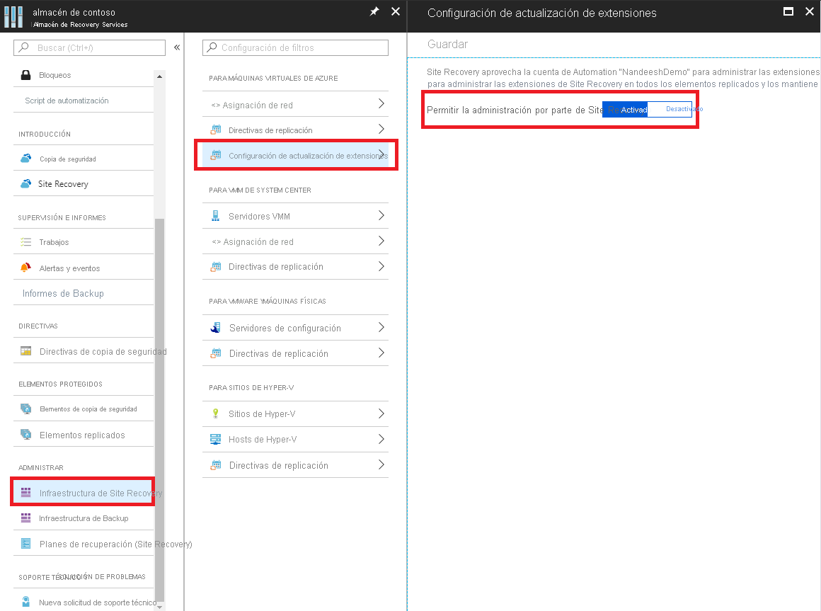 Configuración de actualización de extensiones