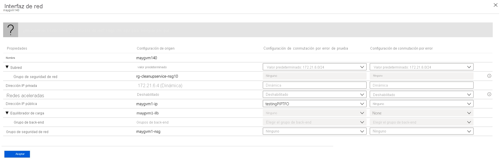 Edición de la configuración de la NIC.