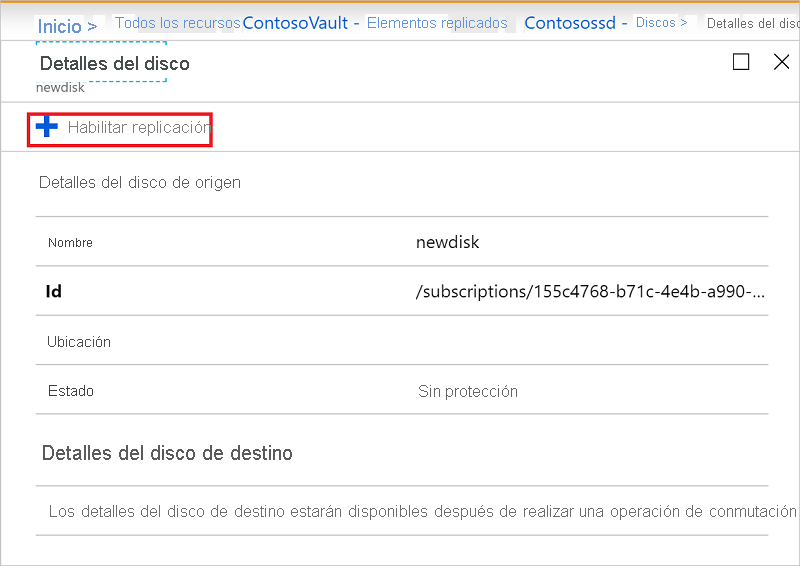 Habilitación de la replicación para un disco agregado