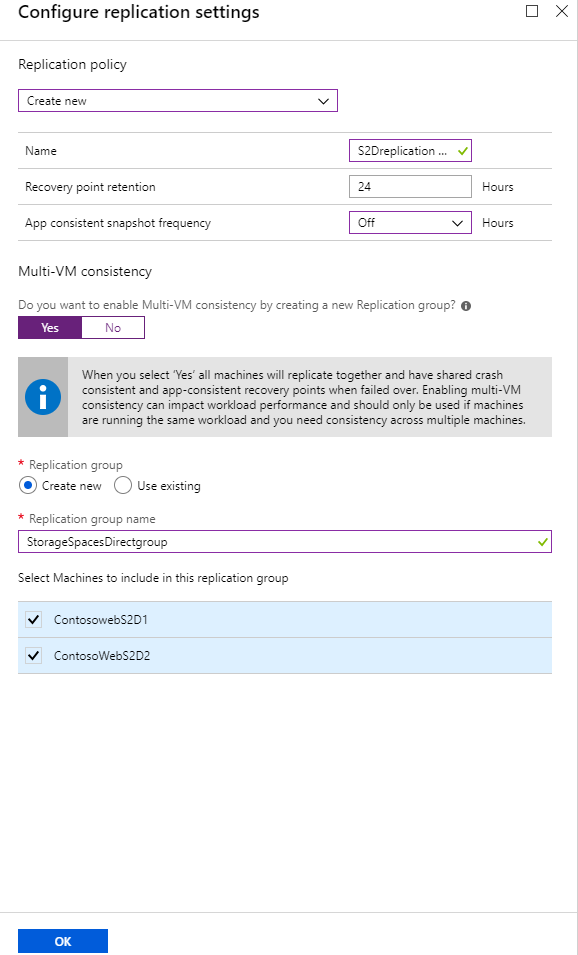 Captura de pantalla que muestra dónde configurar las opciones de replicación.