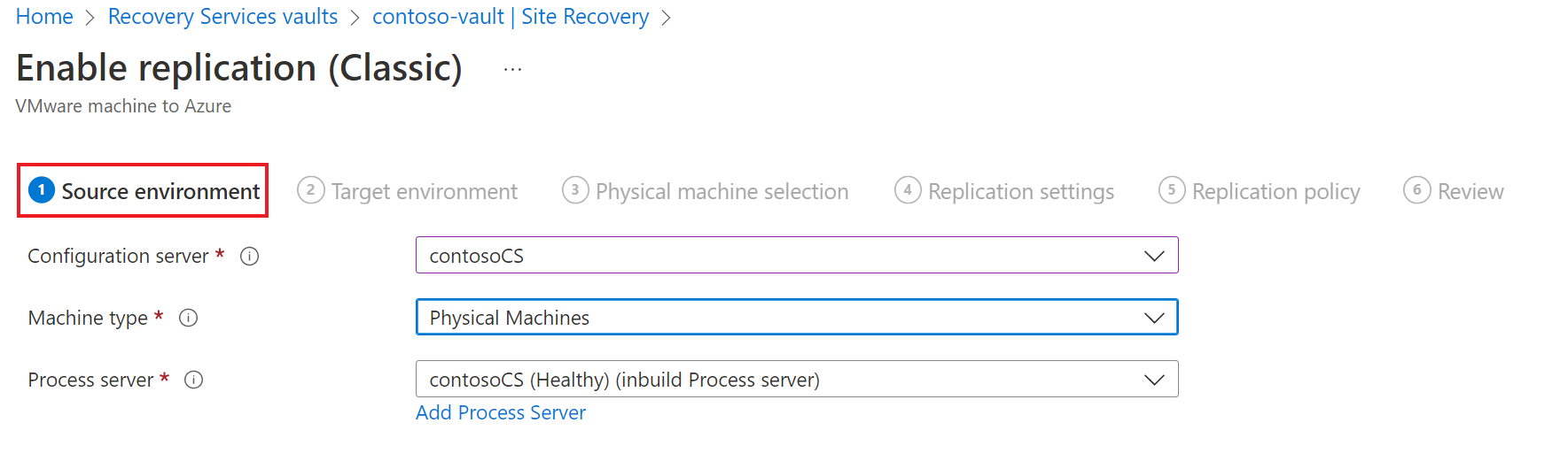 Captura de pantalla de la página de configuración de Habilitar orígenes de replicación.