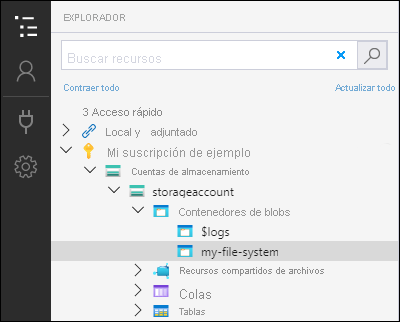 Explorador de Microsoft Azure Storage: contenedor creado