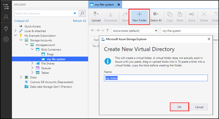 Explorador de Microsoft Azure Storage Explorer: creación de un directorio