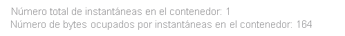 Captura de pantalla de los resultados que aparecen al ejecutar la celda que muestra el número de instantáneas y el tamaño combinado total de las instantáneas.