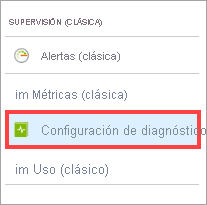 Elemento de menú Diagnóstico de la sección SUPERVISIÓN de Azure Portal.