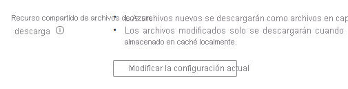 Imagen que muestra el comportamiento de descarga del recurso compartido de archivos de Azure para un punto de conexión de servidor actualmente en vigor y un botón para abrir un menú que le permite cambiarlo.