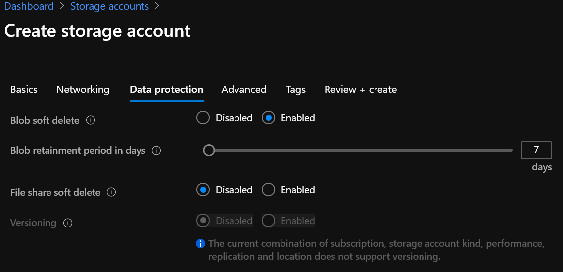 Muestra la configuración de la protección de datos en el portal.