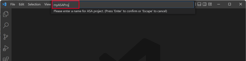 Captura de pantalla que muestra la introducción de un nombre de proyecto de ASA.
