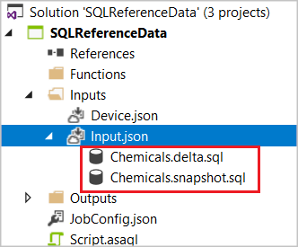 Los archivos CodeBehind Chemicals.delta.sql y Chemicals.snapshot.sql de SQL están resaltados.