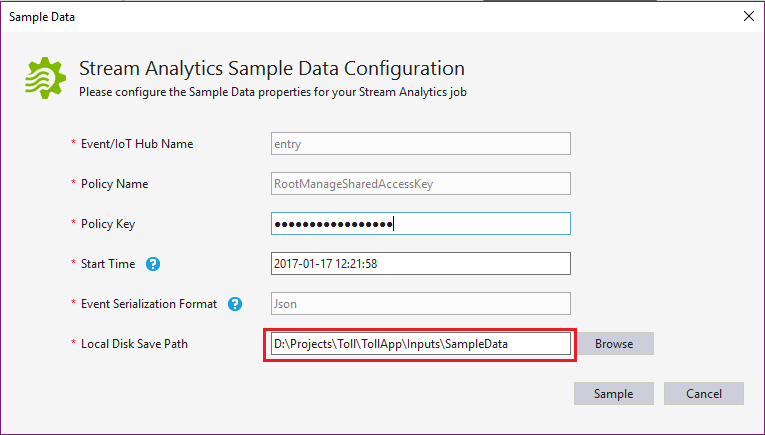 Configuración de los datos de ejemplo