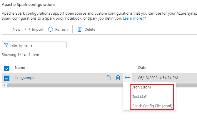 Captura de pantalla de la exportación de la configuración.