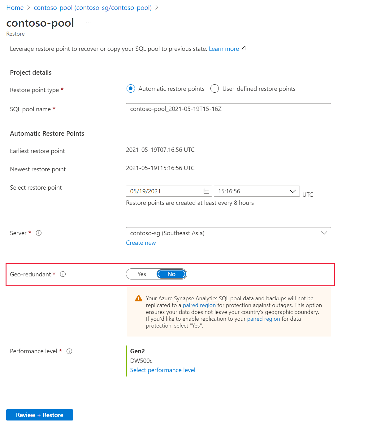 Restauración a través del portal