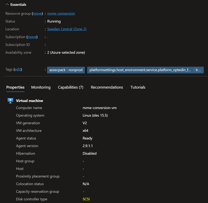 Captura de pantalla de Azure Portal para comprobar el controlador.