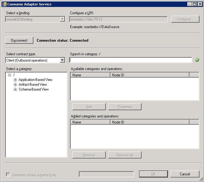 Cuadro de diálogo Consumir servicio de adaptador