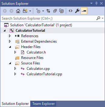 Captura de pantalla de la ventana de Explorador de soluciones de Visual Studio.